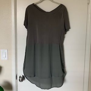Olive green tee with sheer flowy bottom